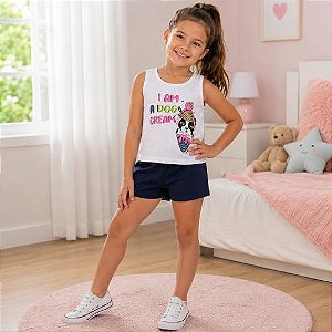 Conjunto Infantil Blusa e Shorts Cachorro Feminino Verão- Kely Kety