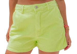 Shorts Feminino Em Sarja Cintura Alta -Verde Claro   Hering