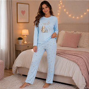 Pijama Feminino Adulto Manga Longa Estrelas Izitex