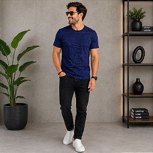 Camiseta Masculina em Meia Malha Manga Curta Gola Careca Habana