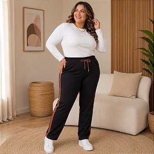 Calça Feminina Plus Size Moleton Peluciado Cereja Rosa