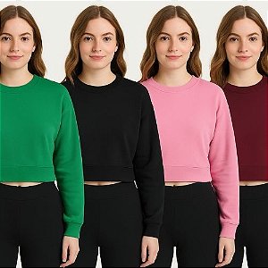 Blusa de Moletom Cropped Flanelado Fechada Habana