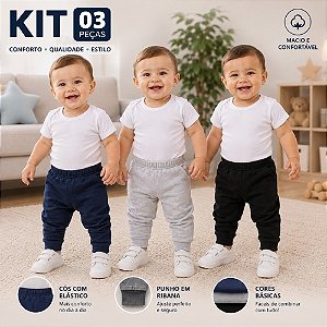 Kit Calça Moletom Infantil Peluciado Com Punho 3 Peças Kely & Kety