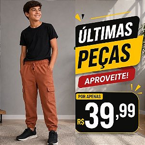 Calça Jogger Sarja Bolsos Laterais Menino Carinhoso