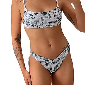 Biquíni Top Com Tanga Dupla Face- Branco & Preto- Enfim