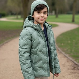 Jaqueta Menino Puffer Com Capuz Em Tafetá Carinhoso