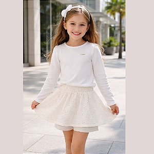 Conjunto Menina Blusa Saia Shorts Em Malha - Carinhoso