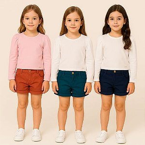 Conjunto Menina Shorts Jeans e Blusa- Carinhoso