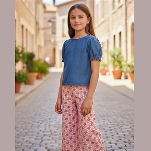 Conjunto Menina Calça e Camisa Jeans Carinhoso