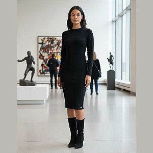 Vestido Midi Manga Longa em Viscose- Cereja Rosa