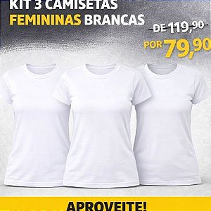 Kit com 03 Camisetas Feminina Brancas Slim - Hering