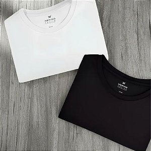 Kit Com 2 Camisetas Masculinas Básicas  Preto/Branco - Hering