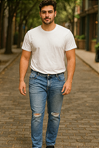 Calça Jeans Slim Destroyed  Masculina- Enfim