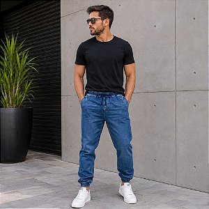 Calça Jeans Masculina Jogger com Punho Elástico - Enfim