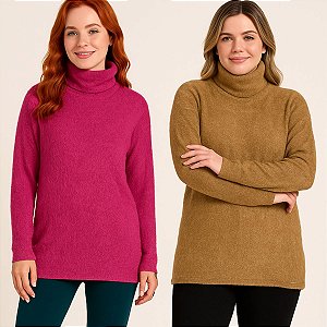 Blusa Trico Feminina Gola Alta - Cereja Rosa