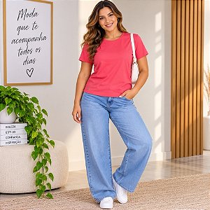 Blusa Feminina Manga Curta em Meia Malha - Cereja Rosa