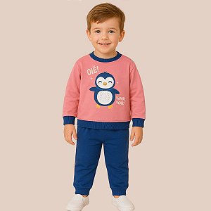 Conjunto Unissex Malwee Kids Moletom Peluciado Estampa de Pinguim