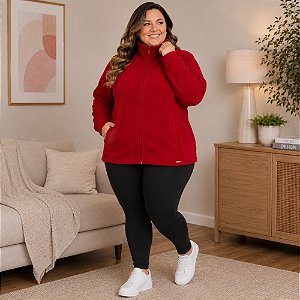 Jaqueta Feminina Plus Size em Poliéster com Zíper e Bolsos Laterais