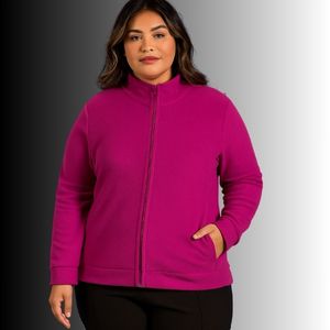 Jaqueta Feminina Plus Size em Poliéster com Zíper e Bolsos Laterais