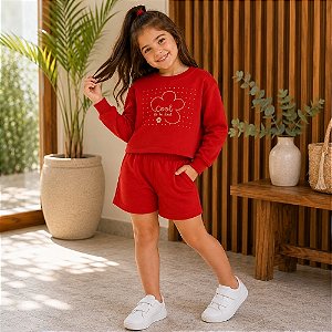 Conjunto Infantil Blusa Manga Longa e Shorts – Estampa "Cool to be Kind"