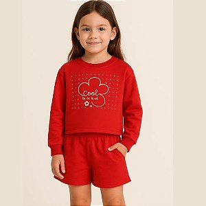 Conjunto Infantil  Blusa Manga Longa e Shorts – Estampa "Cool to be Kind"
