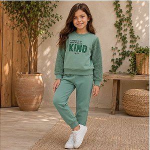 Conjunto Infantil Inverno Feminino Verde com Blusa Felpuda e Calça Kely & Kety