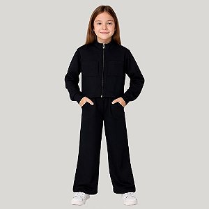 Conjunto Infantil Feminino Inverno Jaqueta Zíper + Calça Wide Leg com Bolsos Kely & Kety