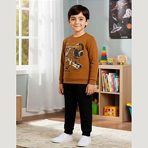 Conjunto Infantil Flanelado Blusa + Calça com Punho Rei Rex