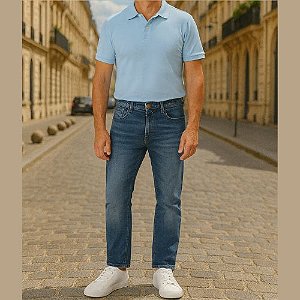 Calça Jeans Masculina Slim Fit Azul Médio – Cintura Média e Conforto Flexível Malwee