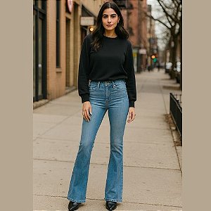 Calça Jeans Feminina Small Flare Azul Médio – Cintura Alta Malwee