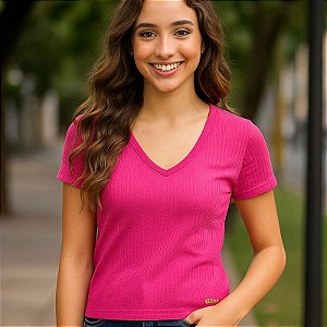 Blusa Infantojuvenil Canelada com Decote V – Algodão com Poliéster Cativa