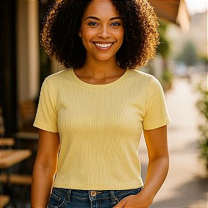 Blusa Canelada com Decote Redondo e Manga Curta Habana