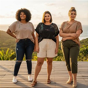 Blusa Feminina Plus Size em Viscose com Estampa Deixe Fluir Cereja Rosa