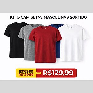 Kit 05 Camisetas Masculina- Sortidas Slim Gola Careca Hering