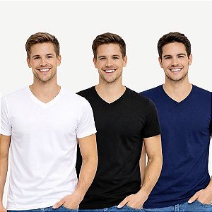 Kit 03 Camisetas Sortidas Slim Gola V Masculina -Hering
