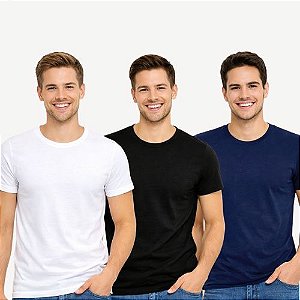 Kit 03 Camisetas Sortidas Slim Gola Careca Masculina -Hering