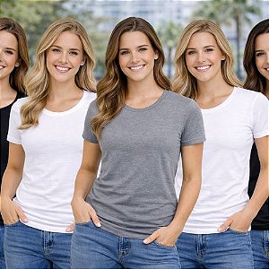 Kit 05 Camisetas Feminina Sortidas Slim Gola Careca -Hering