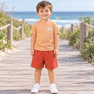Conjunto Infantil Menino Camiseta First Waves e Shorts Texturizado Sem Bolsos 4YOU- Cativa