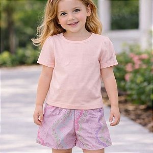 Conjunto Infantil Menina Blusa Texturizada e Shorts Estampado em Poliéster 4YOU- Cativa