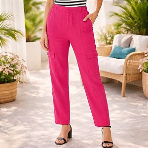 Calça Jogger Feminina Cargo em Viscolinho Pink com Bolsos Malwee