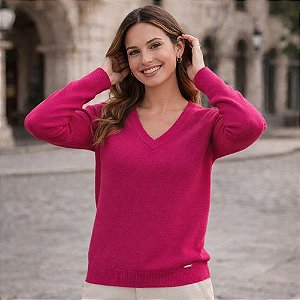 Suéter Feminino Gola V Manga Longa em Tricô Malwee