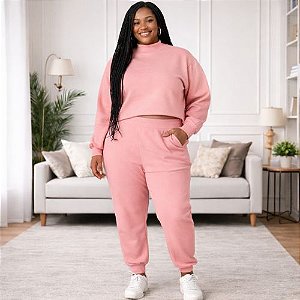 Blusão de Moletom Feminino Plus Size Manga Longa Gola Redonda Malwee