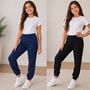 Calça Jogger Infantil Moletom Menina Com Punho Kely Kety