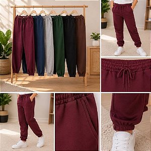 Calça Jogger Unissex Moletom Flanelada Grossa Inverno com Punho e Bolsos- Tardani