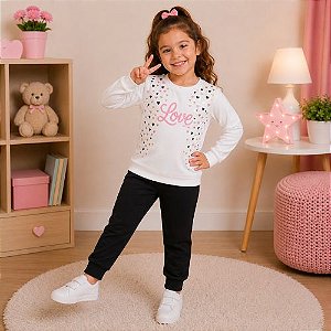 Conjunto Moletom Inverno Menina Blusa Love E Calça Lisa Kely Kety