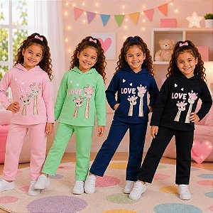 Conjunto Moletom Menina Blusa com Capuz e Calça Lisa Kely Kety