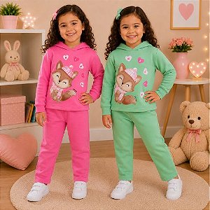 Conjunto Infantil Feminino Raposinha Love com Capuz Kely & Kety