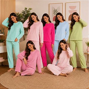 Pijama Feminino Soft Adulto Inverno Peluciado Quentinho Manga Longa Calça Longa Tardani