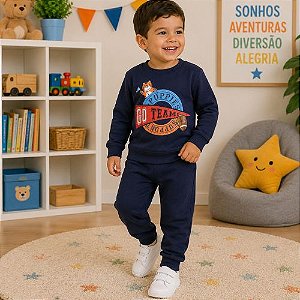 Conjunto Infantil Moletom Menino Rei Rex Blusa Calça Frio Tigre