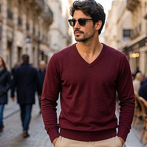 Suéter Masculino Gola V Tricô Básico Manga Longa Casual Hering